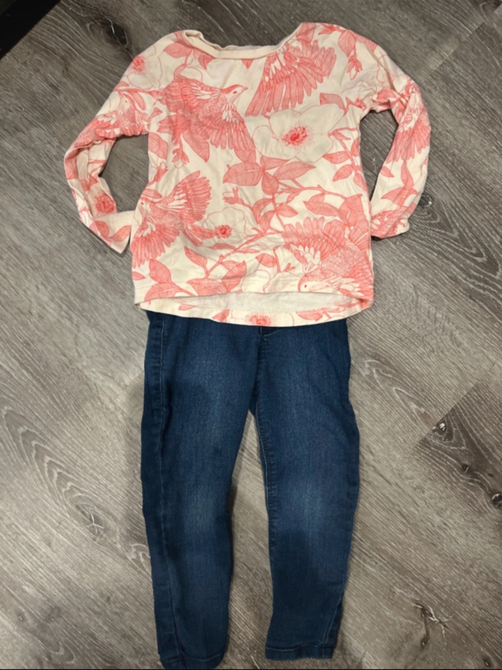 GAP babyGap Cream and Coral Bird Print Shirt with Old navy Jeggings
